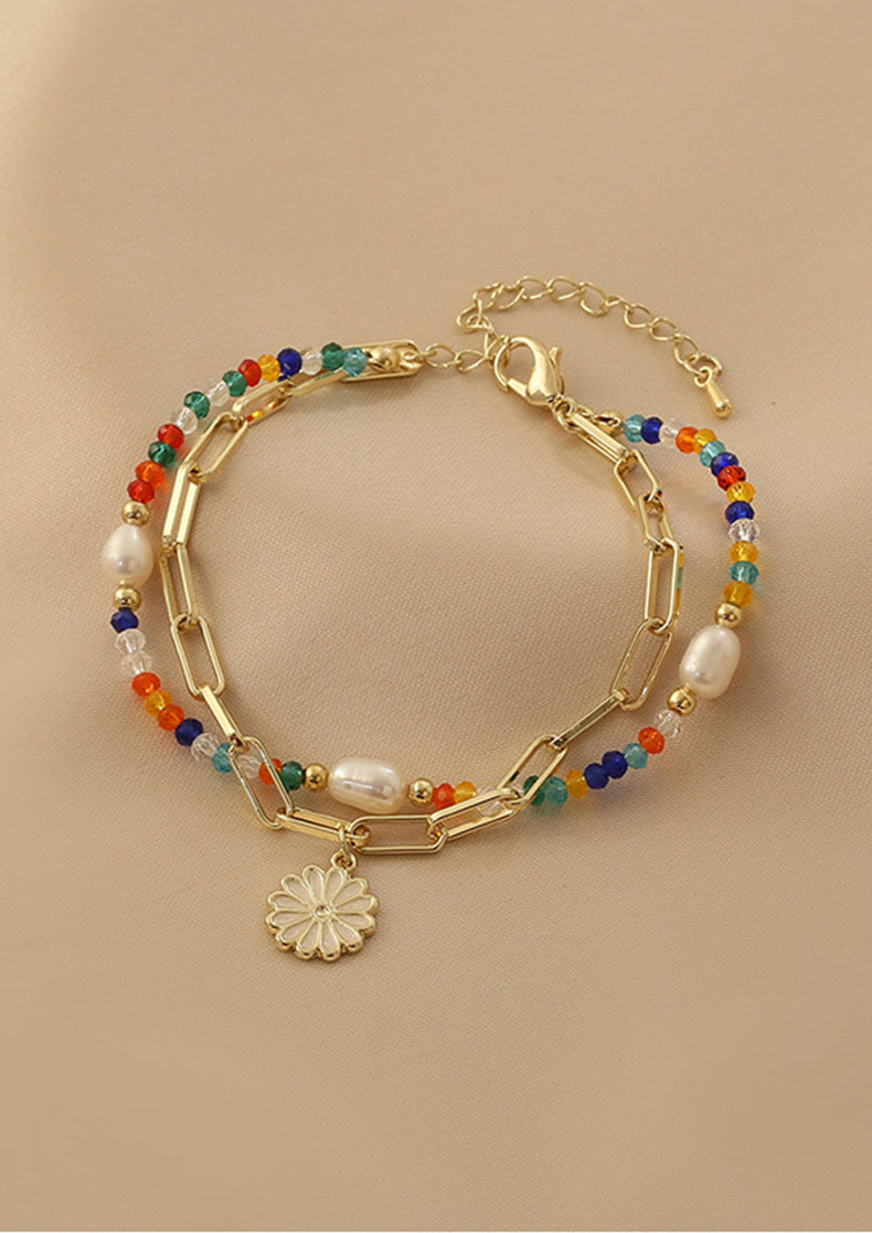 Presetnski Adjustable Daisy Flower Bracelet I Minimal Beads Bracelet for Summer Holiday Jewelry