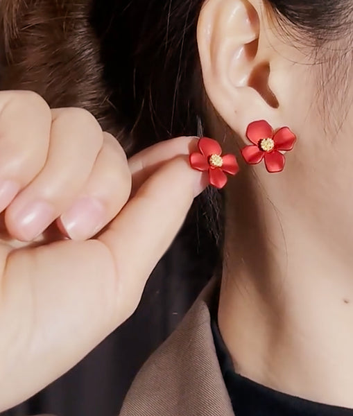 Presentski Flower Earrings French Romantic Red Style