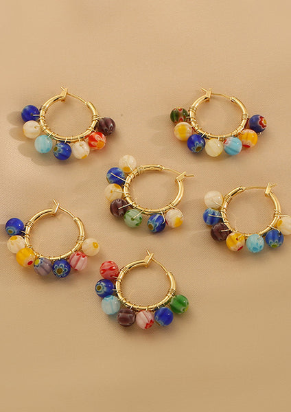 Presentski 18k Gold Plated Candy Colorful Beaded Earrings