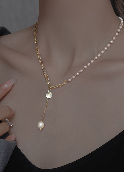 Presentski Pearl Double Layer Necklace Retro Tassel Choker Necklace