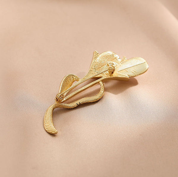 Presentski Opal Crystal Tulips Brooch Golden Color