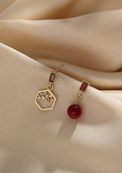 Presentski Red Trendy Asymmetric Earrings Simple and Luxury Style Personality Earings