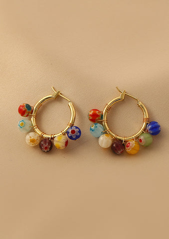 Presentski 18k Gold Plated Candy Colorful Beaded Earrings