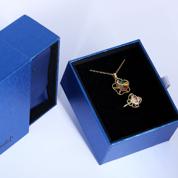 Presentski Colorful Flower Spinner Necklace and Ring Set with Gift Box T2SP006