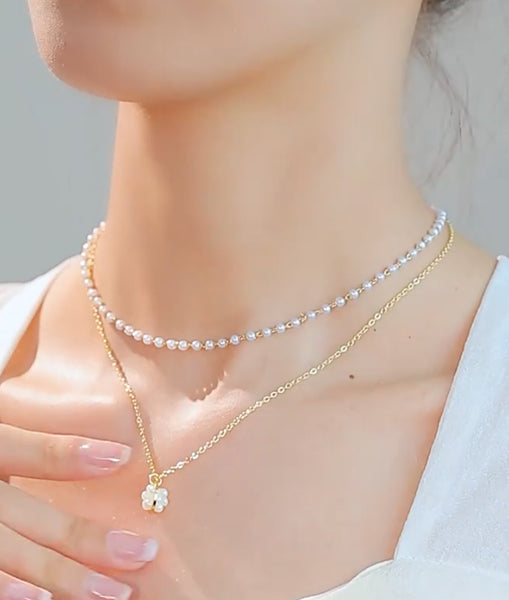 Presentski Pearl Clavicle Chain Double Layered Choker