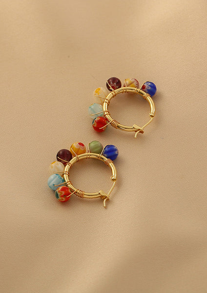 Presentski 18k Gold Plated Candy Colorful Beaded Earrings