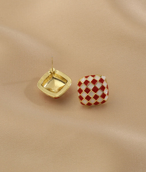 Presentski Checkerboard Fashion Stud Earrings