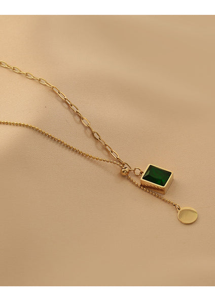 Presentski Green Crystal Pendant Necklace Female Light Luxury Design Choker Chain Adjustable Length