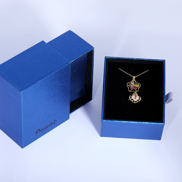 Presentski Colorful Flower Spinner Necklace and Ring Set with Gift Box T2SP006