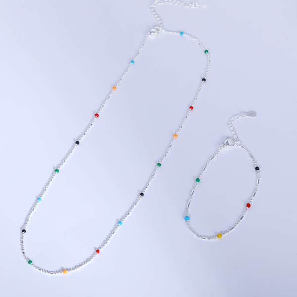 Presentski Colorful Beads Necklace and Ring Set T2S001