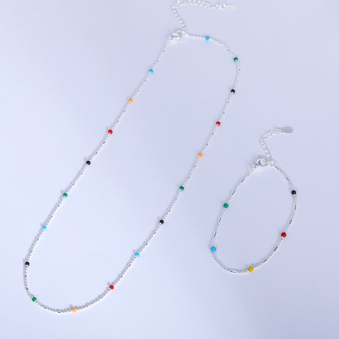 Presentski Colorful Beads Necklace and Ring Set T2S001