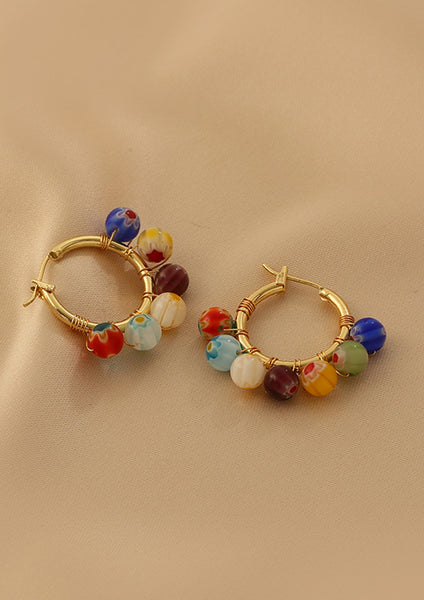 Presentski 18k Gold Plated Candy Colorful Beaded Earrings