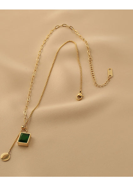 Presentski Green Crystal Pendant Necklace Female Light Luxury Design Choker Chain Adjustable Length