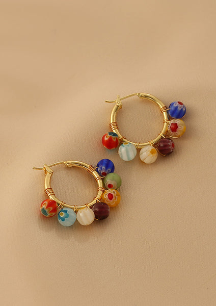 Presentski 18k Gold Plated Candy Colorful Beaded Earrings