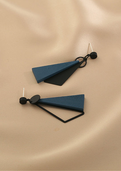 Presentski Geometric Asymmetrical Blue Earrings