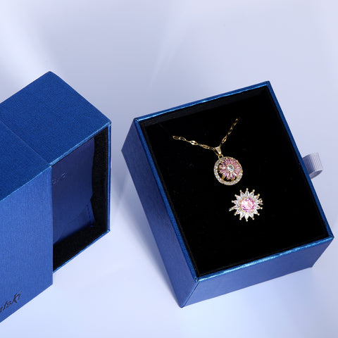 Presentski Pink Flower Spinner Necklace and Ring Set with Gift Box T2SP005