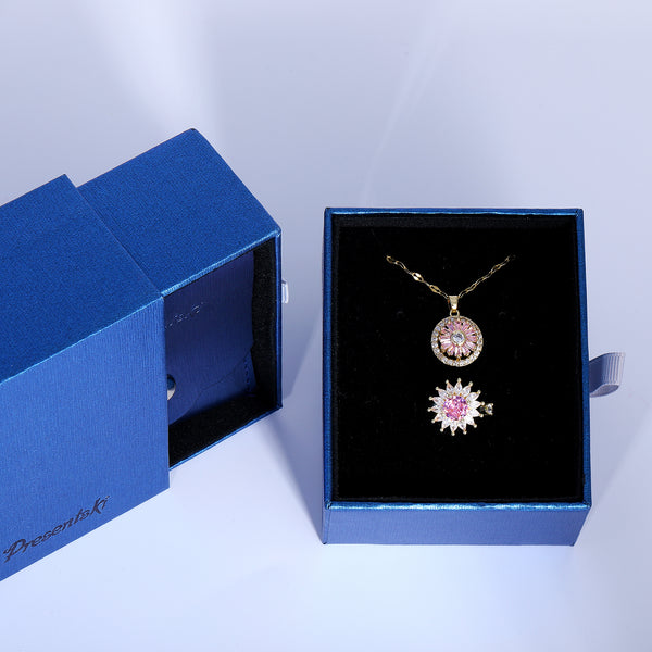 Presentski Pink Flower Spinner Necklace and Ring Set with Gift Box T2SP005