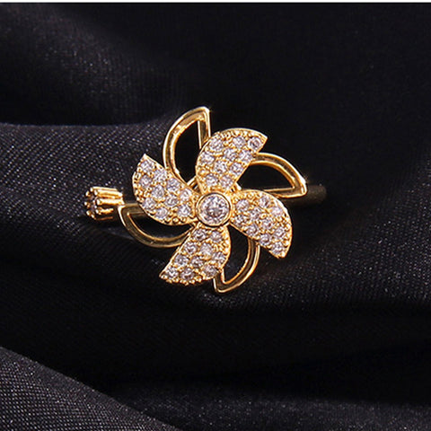 [TSR006] Presentski Rotating Four Leaf Grass Ring Female Adjustable Spinner Ring