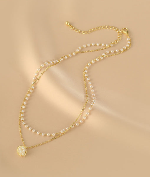 Presentski Pearl Clavicle Chain Double Layered Choker