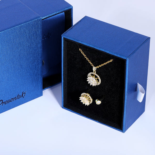 Presentski Bling Flower Spinner Necklace and Ring Set with Gift Box T2SP008