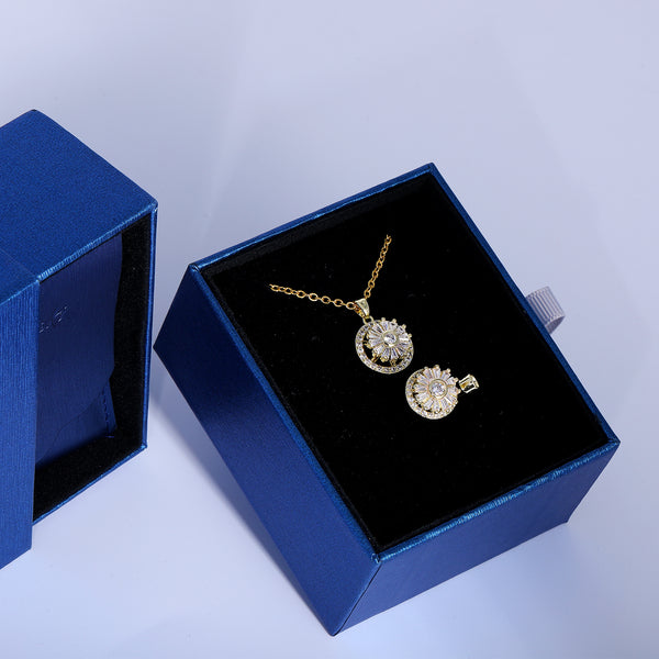 Presentski Bling Flower Spinner Necklace and Ring Set with Gift Box T2SP008