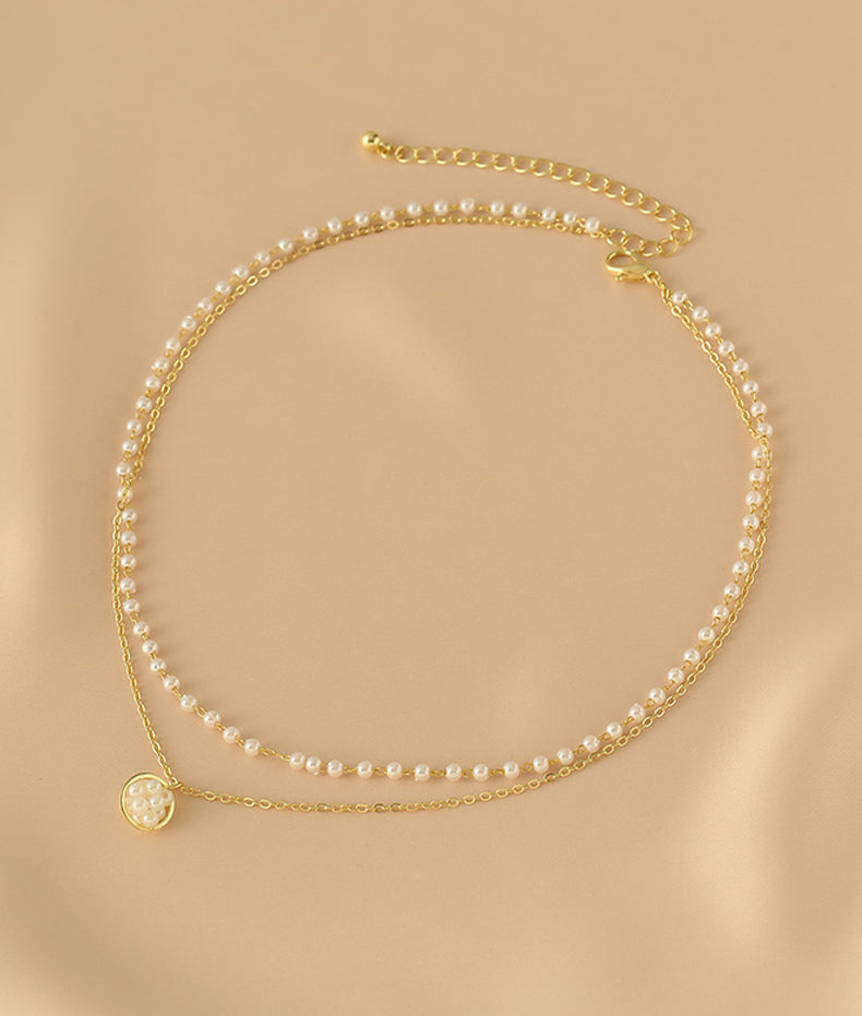 Presentski Pearl Clavicle Chain Double Layered Choker