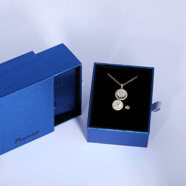 Presentski Bling Flower Spinner Necklace and Ring Set with Gift Box T2SP008