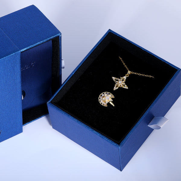 Presentski Star Moon Spinner Necklace and Ring Set with Gift Box T2SP007