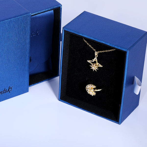 Presentski Star Moon Spinner Necklace and Ring Set with Gift Box T2SP007