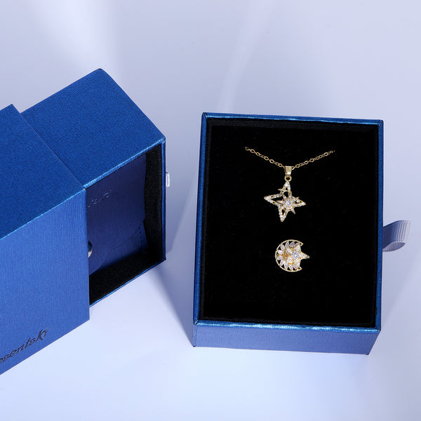 Presentski Star Moon Spinner Necklace and Ring Set with Gift Box T2SP007