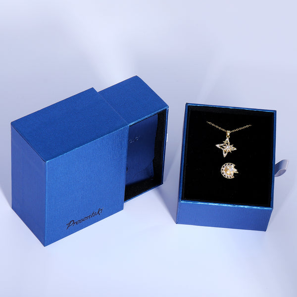 Presentski Star Moon Spinner Necklace and Ring Set with Gift Box T2SP007