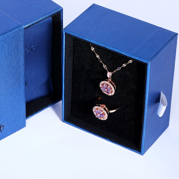 Presentski Purple Clover Spinner Necklace and Ring Set with Gift Box T2SP009