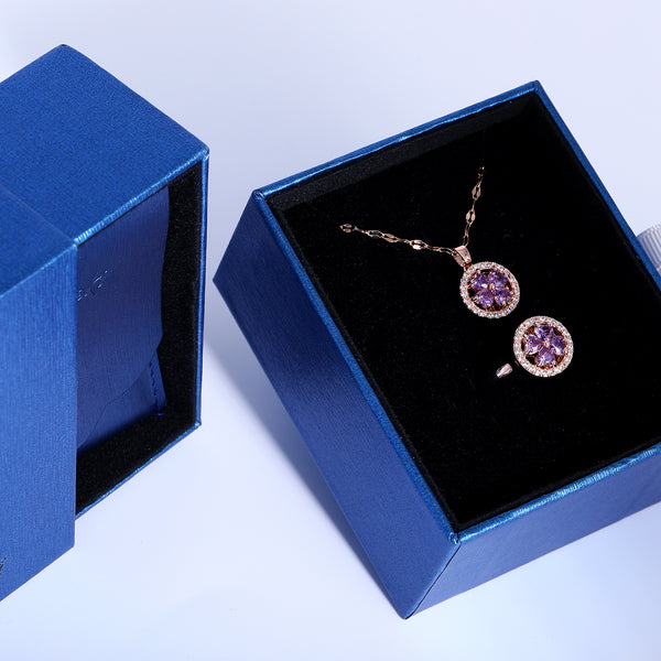 Presentski Purple Clover Spinner Necklace and Ring Set with Gift Box T2SP009