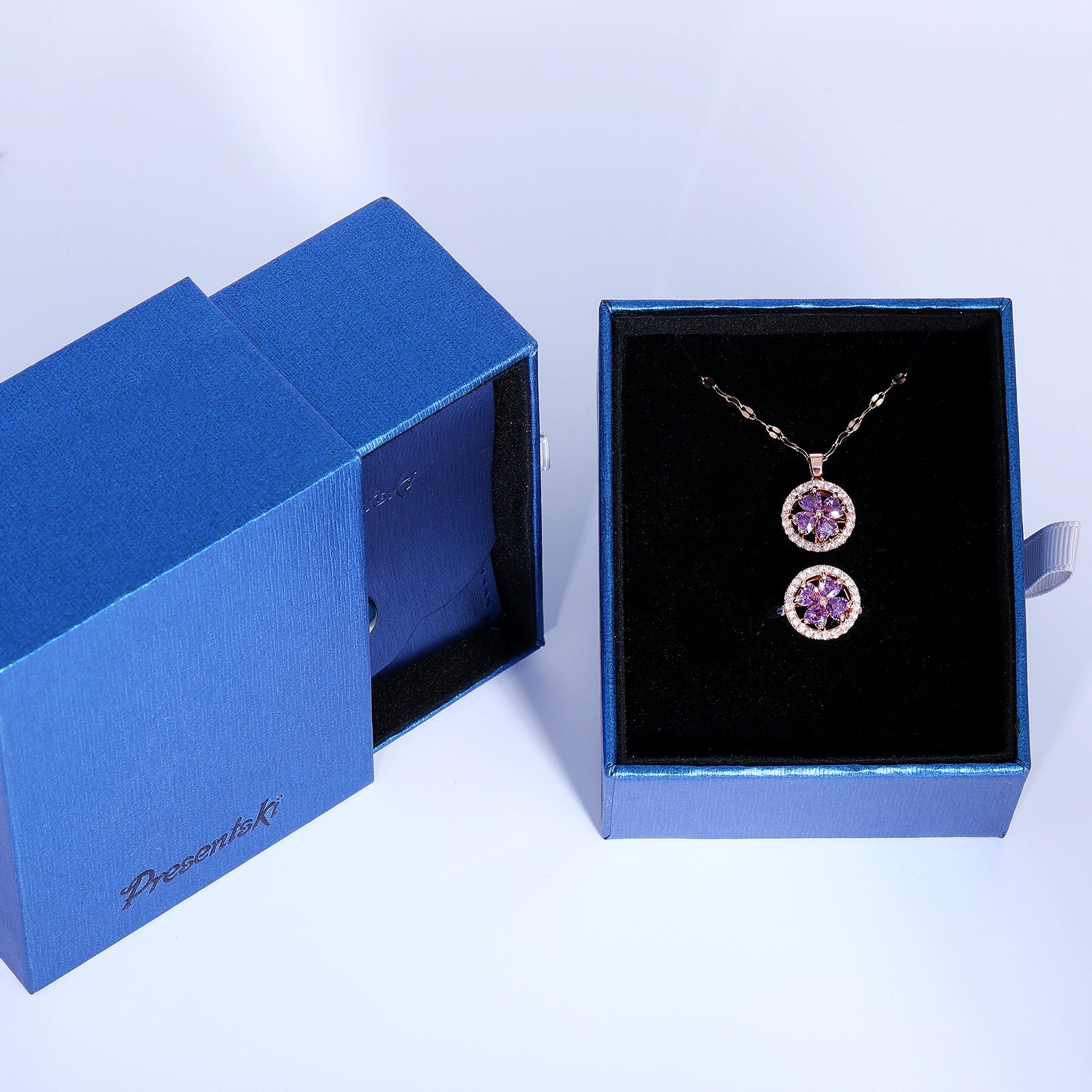 Presentski Purple Clover Spinner Necklace and Ring Set with Gift Box T2SP009