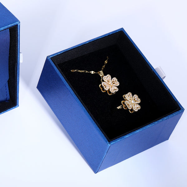 Presentski Four Leaf Clover Spinner Necklace and Ring Set with Gift Box T2SP004