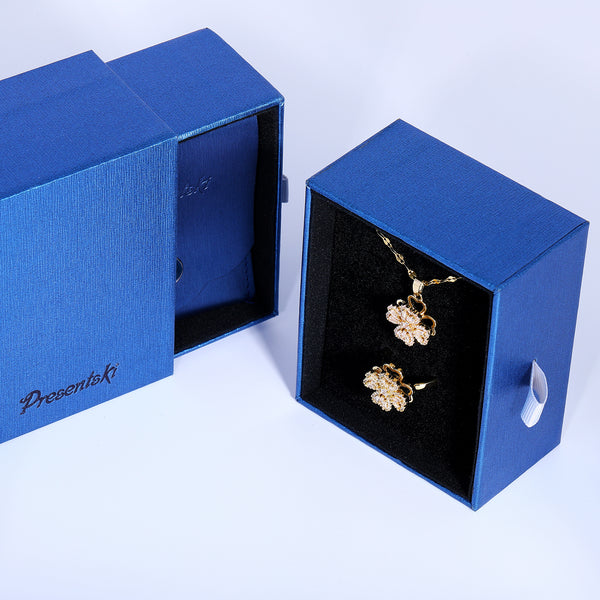 Presentski Four Leaf Clover Spinner Necklace and Ring Set with Gift Box T2SP004