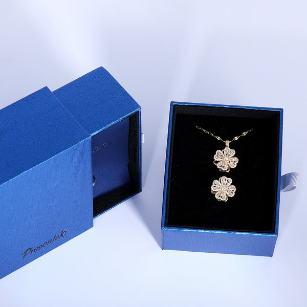 Presentski Four Leaf Clover Spinner Necklace and Ring Set with Gift Box T2SP004