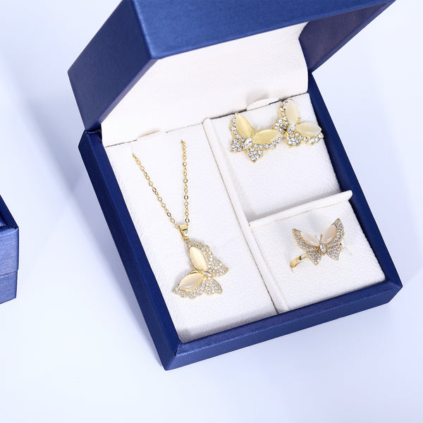 Presentski Cat Eye Stone Butterfly Jewelry Set with Gift Box T3S003