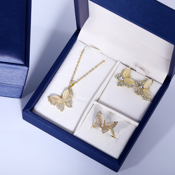 Presentski Cat Eye Stone Butterfly Jewelry Set with Gift Box T3S003