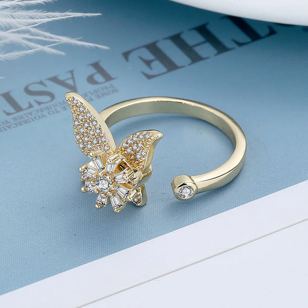 Presentski Fashion Rotating Butterfly Ring Luxury Zircon Spinner Ring TSR004