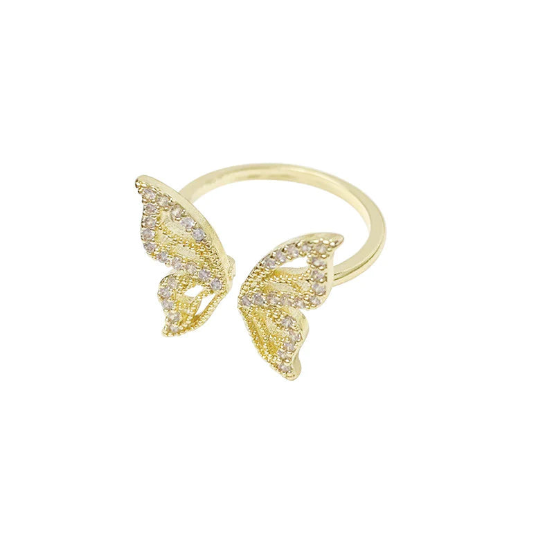 Presentski Vintage Soft Zircon Opening Adjustable Butterfly Ring Female Sweet Ring TR003