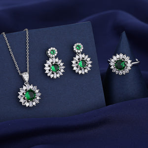 Presentski Green CZ Necklace Ring Earring Set T3S016