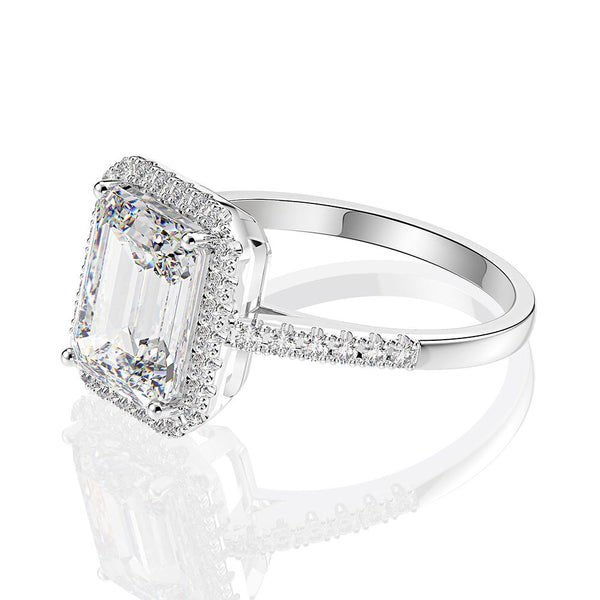 Halo Emerald Cut 925 Sterling Silver Engagement Ring