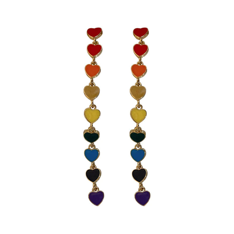 Presentski Rainbow Long Love Earrings Women's Drop Glazed Versatile Earrings TE027