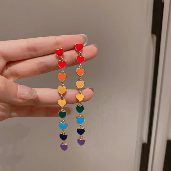 Presentski Rainbow Long Love Earrings Women's Drop Glazed Versatile Earrings TE027