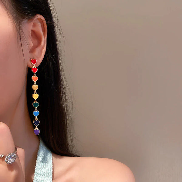 Presentski Rainbow Long Love Earrings Women's Drop Glazed Versatile Earrings TE027