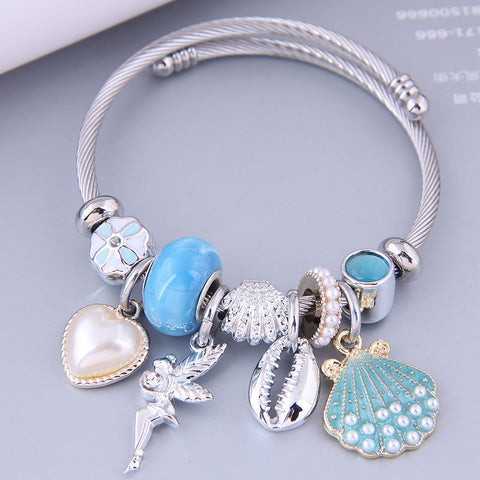 [Charm Bangle Set TKHP-CB02] Presentski Charm Bracelet Adjustable Stainless Steel Bangle