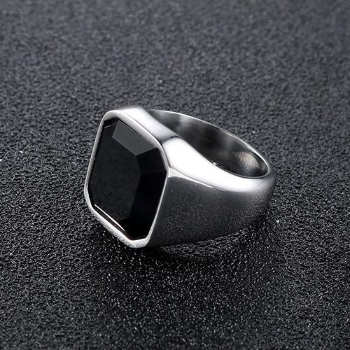 Presentski Simple Black Mirror Stone Ring for Men Boys