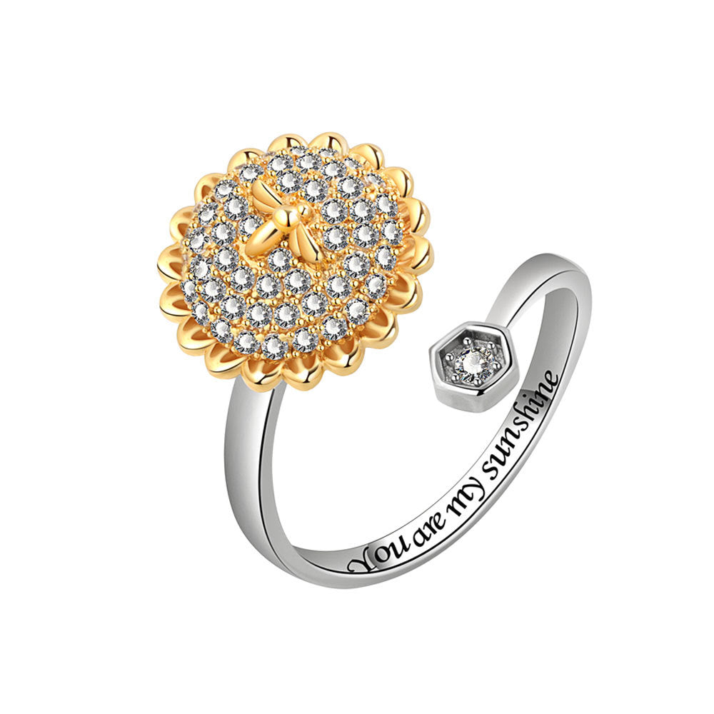 [TSR030] Presentski Female Sunflower Small Daisy Rotating Open Ring Relieve Anxiety Pressure Rotating Ring