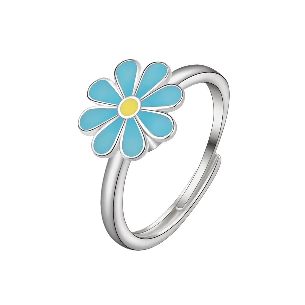 [TSR032] Presentski Blue Flower Rotatable Open Ring Female Anti-anxiety Decompression Ring